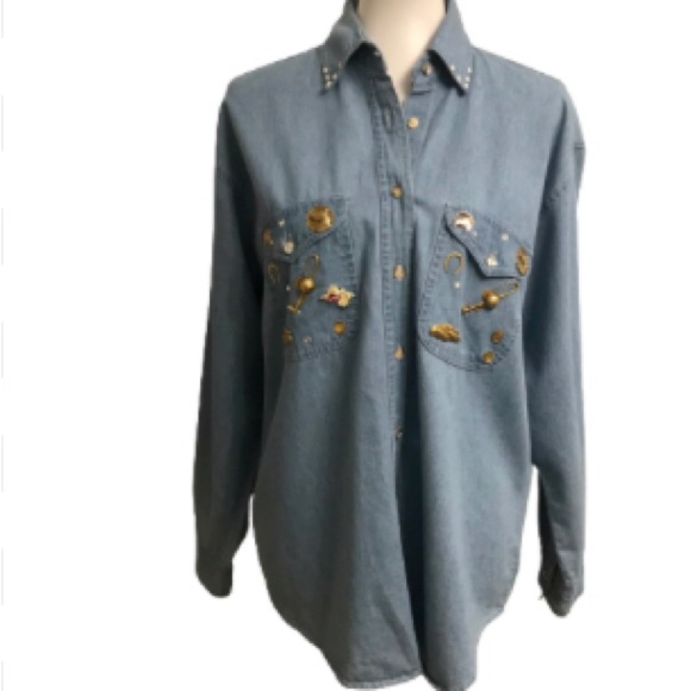 Vintage Andrews Blues Chambray Equestrian Long Sleeve Button Down M